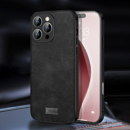 Pour iPhone 16 Pro, étui de téléphone en cuir fait main hybride antichoc TPU SULADA (noir)
