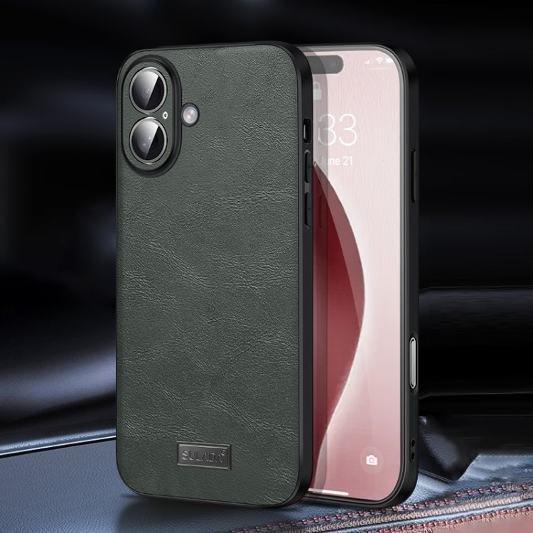 Pour iPhone 16 Plus SULADA Coque de téléphone en cuir hybride TPU antichoc faite à la main (vert)