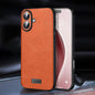 Pour iPhone 16 Plus SULADA Coque de téléphone en cuir hybride TPU antichoc faite à la main (Orange)