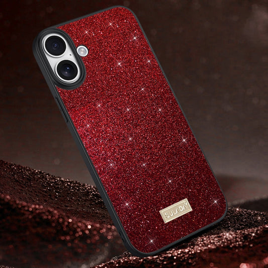 For iPhone 16 Plus SULADA Glittery PC Hybrid TPU Handmade Leather Phone Case(Red)