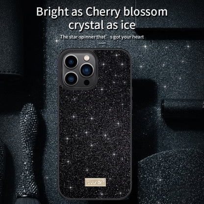 Pour iPhone 16 Pro SULADA Paillettes PC Hybride TPU Coque de téléphone en Cuir Faite à la Main (Doré)