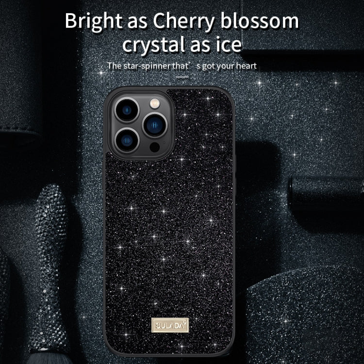 For iPhone 16 Pro Max SULADA Glittery PC Hybrid TPU Handmade Leather Phone Case(Purple)