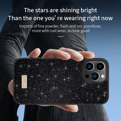 For iPhone 16 Pro SULADA Glittery PC Hybrid TPU Handmade Leather Phone Case(Black)