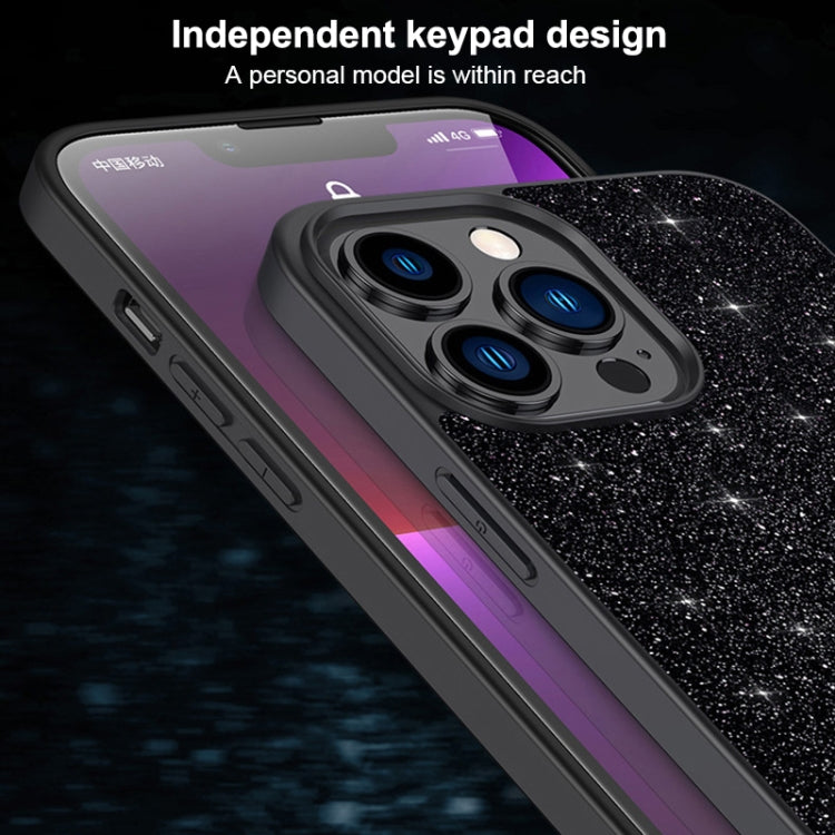 For iPhone 16 Pro Max SULADA Glittery PC Hybrid TPU Handmade Leather Phone Case(Purple)