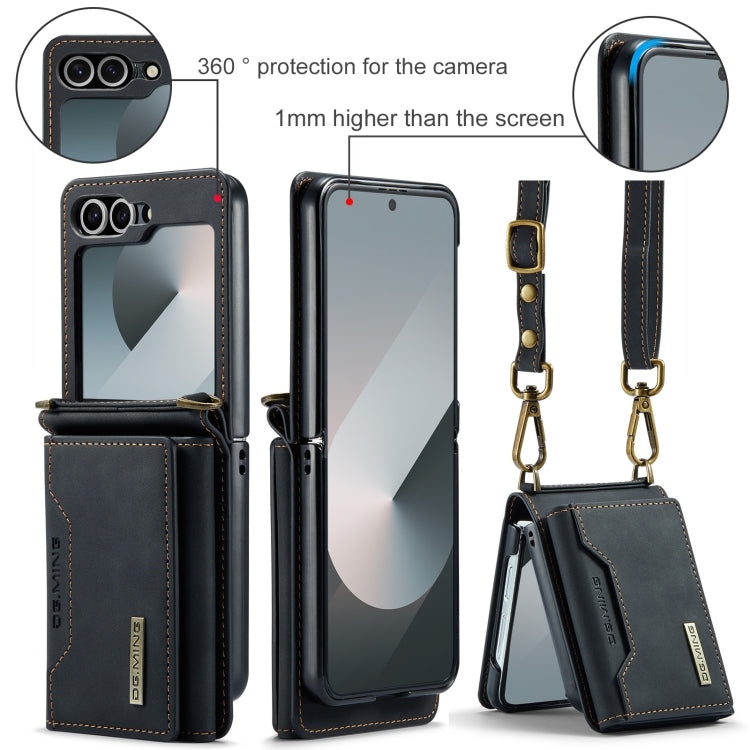 Pour Samsung Galaxy Z Flip6 / Flip7 FE DG.MING Série M2 Sac de Cartes Étui Magnétique en Cuir pour Téléphone (Noir)