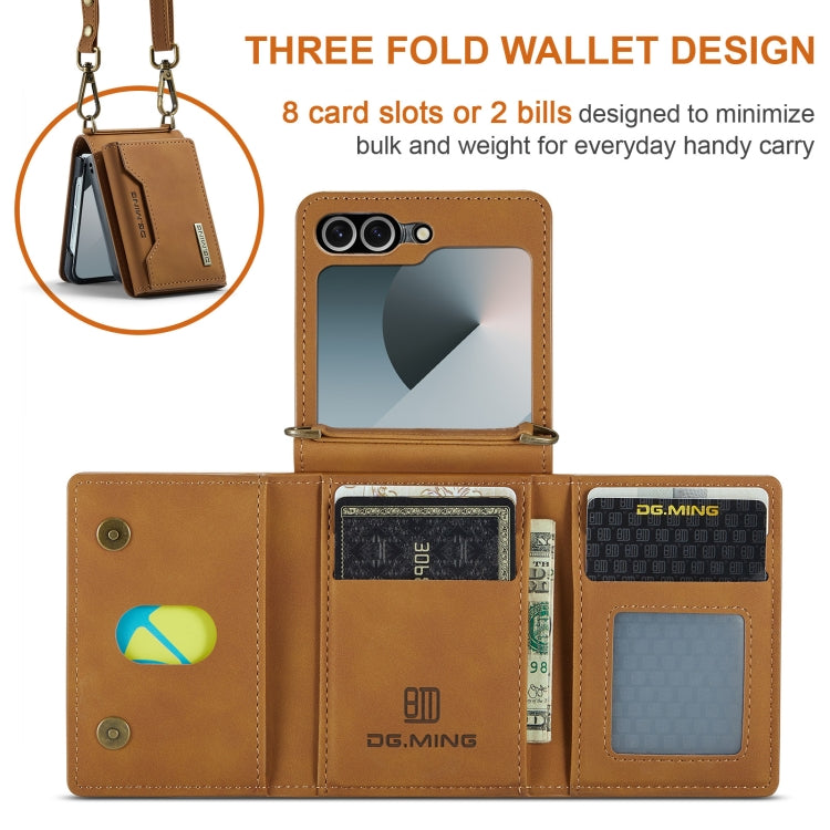 Pour Samsung Galaxy Z Flip6 / Flip7 FE DG.MING M2 Series Étui portefeuille magnétique en cuir (Marron)