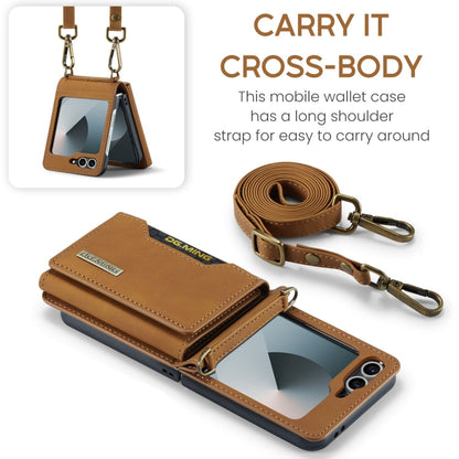 Pour Samsung Galaxy Z Flip6 / Flip7 FE DG.MING M2 Series Étui portefeuille magnétique en cuir (Marron)
