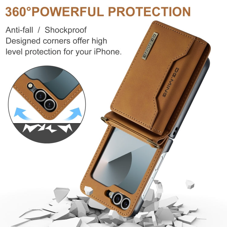 Pour Samsung Galaxy Z Flip6 / Flip7 FE DG.MING M2 Series Étui portefeuille magnétique en cuir (Marron)