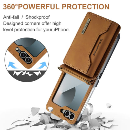 Pour Samsung Galaxy Z Flip6 / Flip7 FE DG.MING M2 Series Étui portefeuille magnétique en cuir (Marron)
