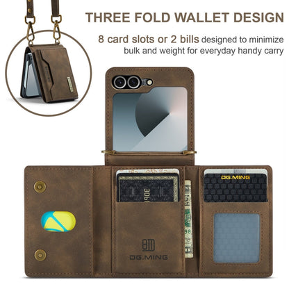 For Samsung Galaxy Z Flip6 DG.MING M2 Series Card Bag Magnetic Leather Phone Case(Coffee)
