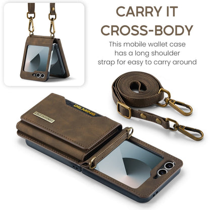 For Samsung Galaxy Z Flip6 DG.MING M2 Series Card Bag Magnetic Leather Phone Case(Coffee)