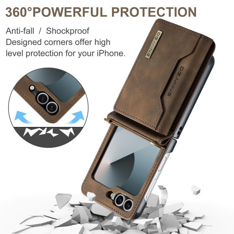 For Samsung Galaxy Z Flip6 DG.MING M2 Series Card Bag Magnetic Leather Phone Case(Coffee)