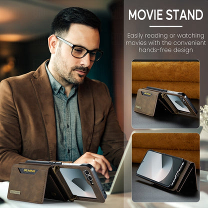 For Samsung Galaxy Z Flip6 DG.MING M2 Series Card Bag Magnetic Leather Phone Case(Coffee)