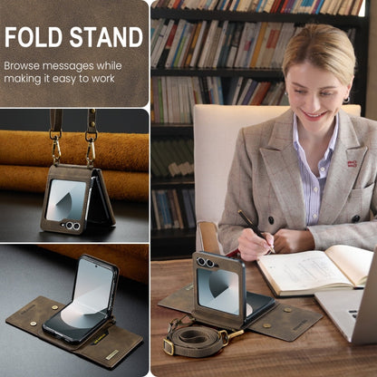 For Samsung Galaxy Z Flip6 DG.MING M2 Series Card Bag Magnetic Leather Phone Case(Coffee)