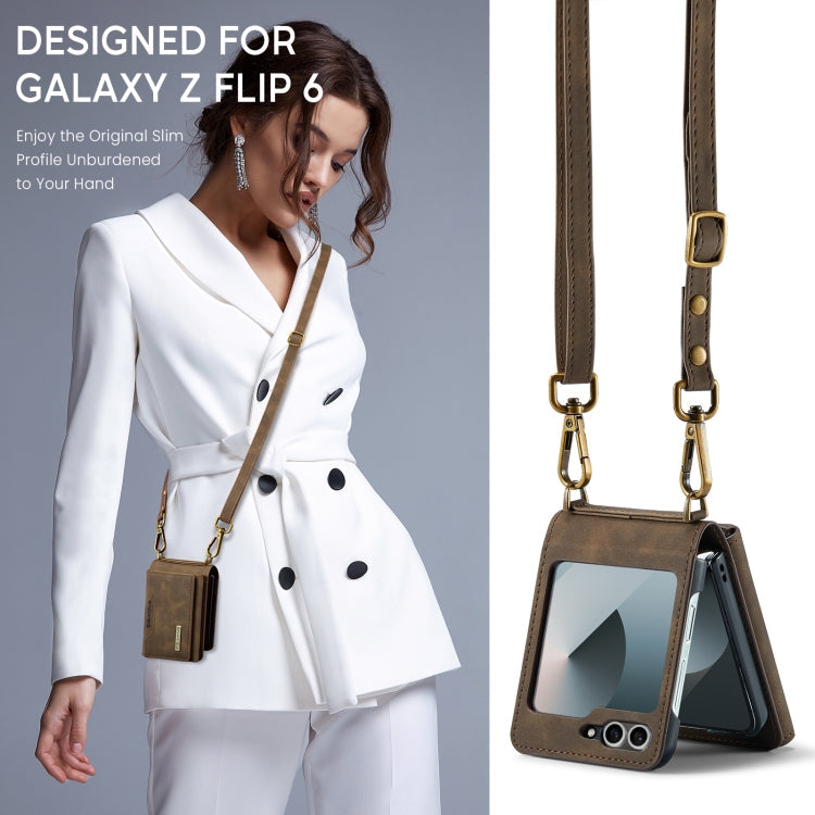 For Samsung Galaxy Z Flip6 DG.MING M2 Series Card Bag Magnetic Leather Phone Case(Coffee)