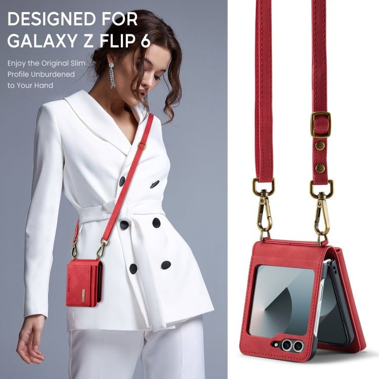 For Samsung Galaxy Z Flip6 DG.MING M2 Series Card Bag Magnetic Leather Phone Case(Red)