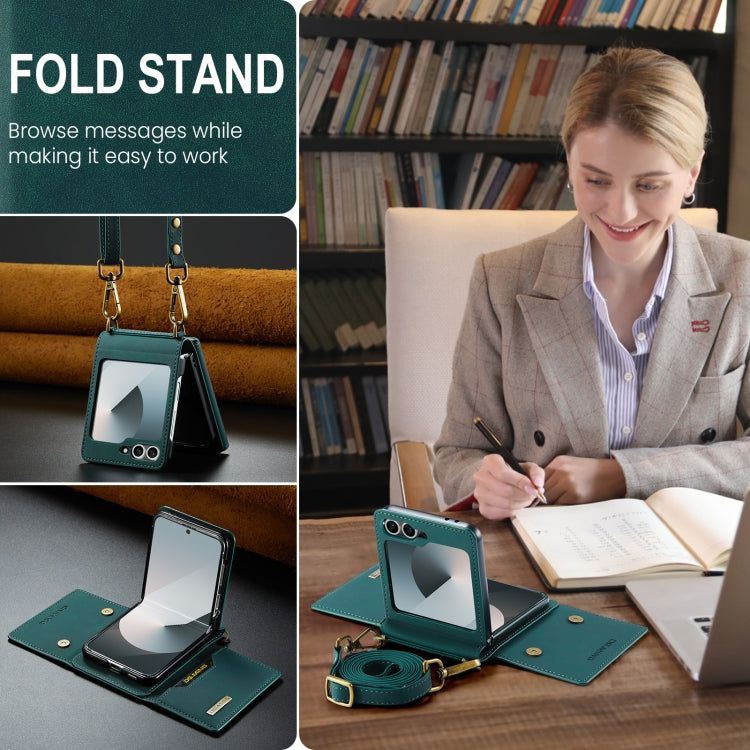 For Samsung Galaxy Z Flip6 / Flip7 FE DG.MING M2 Series Card Bag Magnetic Leather Phone Case(Green)
