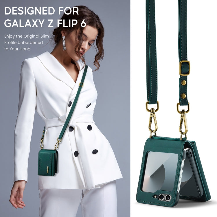 For Samsung Galaxy Z Flip6 / Flip7 FE DG.MING M2 Series Card Bag Magnetic Leather Phone Case(Green)