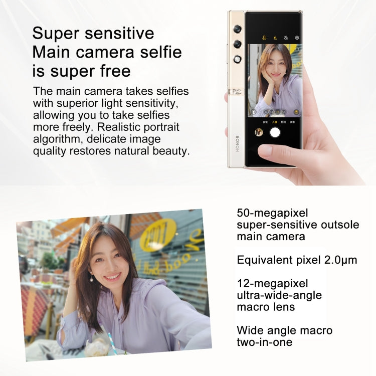 Honor V Purse 5G, 16GB+512GB, Side Fingerprint, 7.71 inch + 6.45 inch MagicOS 7.2 Qualcomm Snapdragon 778G Octa Core, Network: 5G, OTG, NFC, Not Support Google Play(Gold)