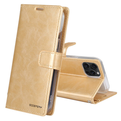 Pour iPhone 15 Pro Étui de téléphone en cuir texturé Crazy Horse GOOSPERY BLUE MOON (doré)