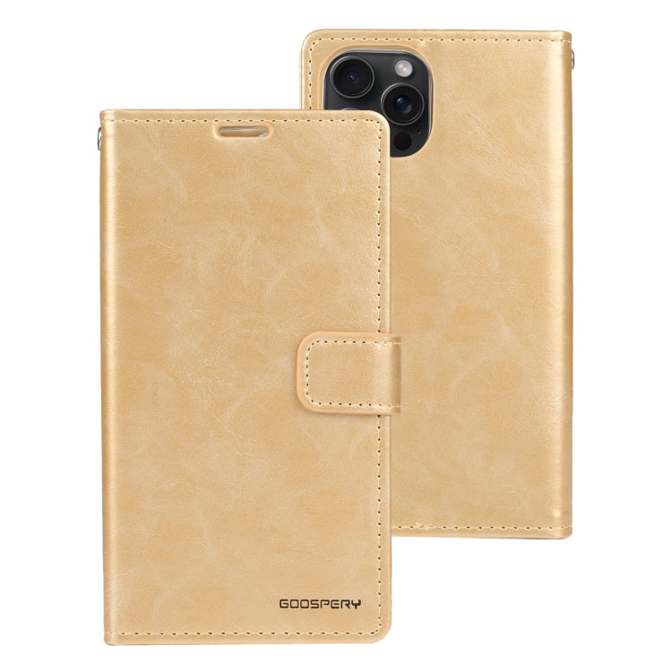 Pour iPhone 15 Pro Étui de téléphone en cuir texturé Crazy Horse GOOSPERY BLUE MOON (doré)