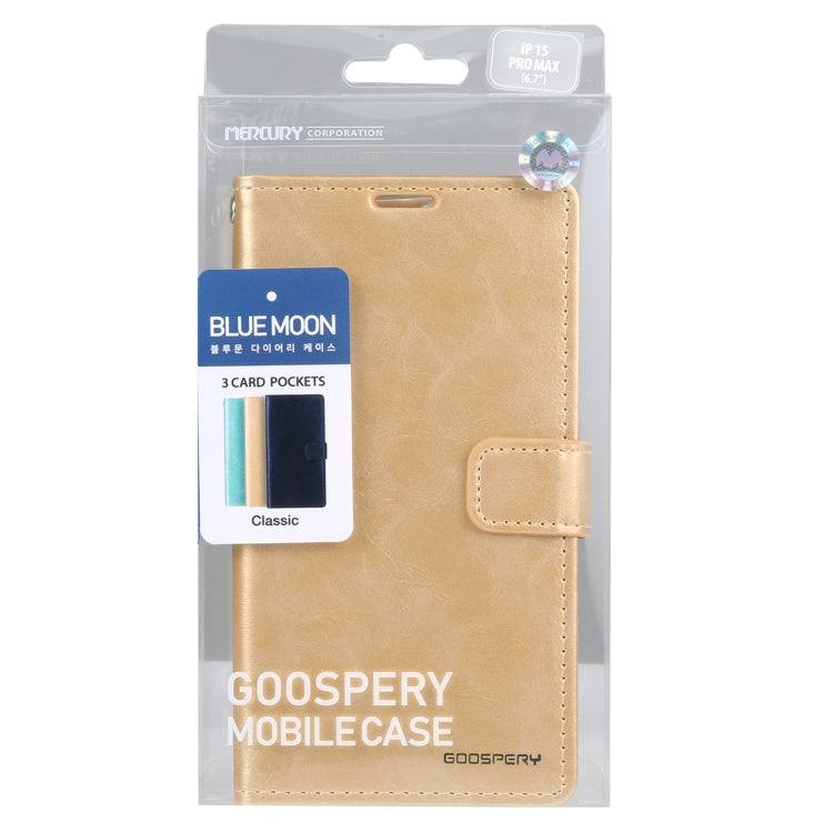 Pour iPhone 15 Pro Étui de téléphone en cuir texturé Crazy Horse GOOSPERY BLUE MOON (doré)