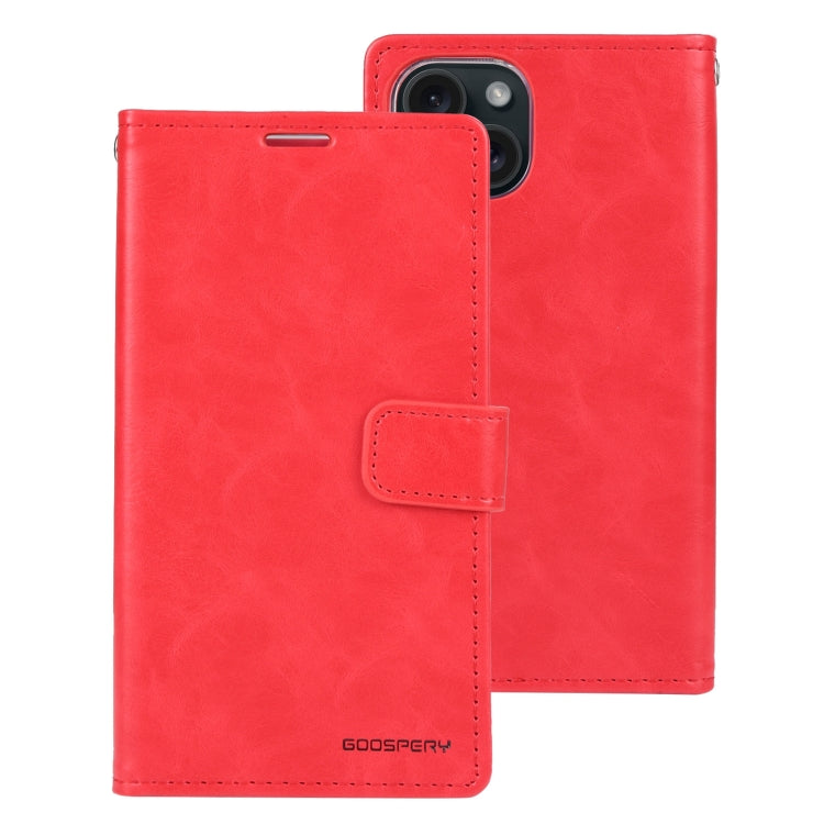Pour iPhone 15 Coque en cuir texturé GOOSPERY BLUE MOON Crazy Horse (Rouge)
