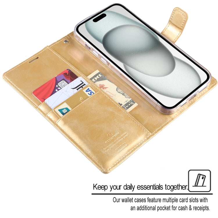 Pour iPhone 15 Pro Étui de téléphone en cuir texturé Crazy Horse GOOSPERY BLUE MOON (doré)