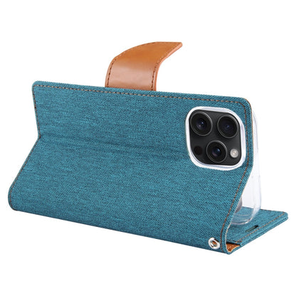 For iPhone 15 Pro Max GOOSPERY CANVAS DIARY Fabric Texture Flip Leather Phone Case(Green)