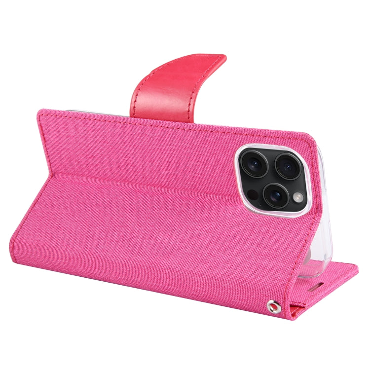 For iPhone 15 Pro Max GOOSPERY CANVAS DIARY Fabric Texture Flip Leather Phone Case(Rose Red)
