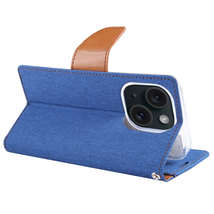 For iPhone 15 Plus GOOSPERY CANVAS DIARY Fabric Texture Flip Leather Phone Case(Blue)
