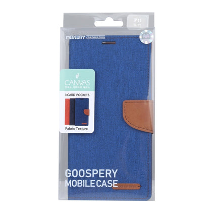 For iPhone 15 Plus GOOSPERY CANVAS DIARY Fabric Texture Flip Leather Phone Case(Blue)