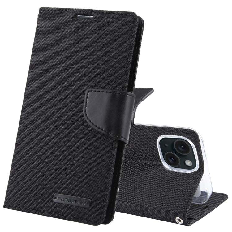 For iPhone 15 Plus GOOSPERY CANVAS DIARY Fabric Texture Flip Leather Phone Case(Black)