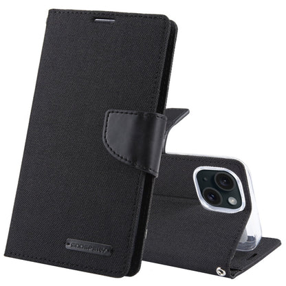 For iPhone 15 Plus GOOSPERY CANVAS DIARY Fabric Texture Flip Leather Phone Case(Black)