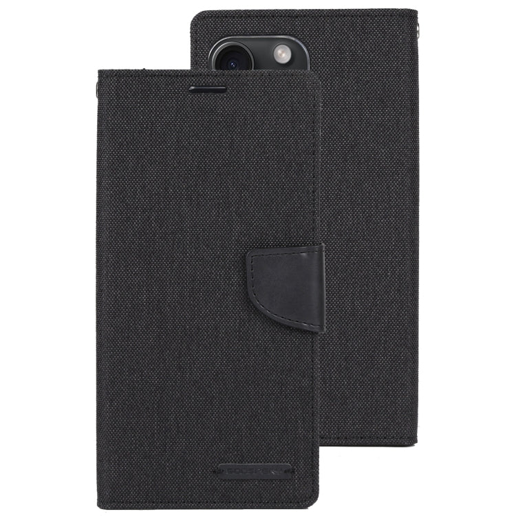 For iPhone 15 Plus GOOSPERY CANVAS DIARY Fabric Texture Flip Leather Phone Case(Black)