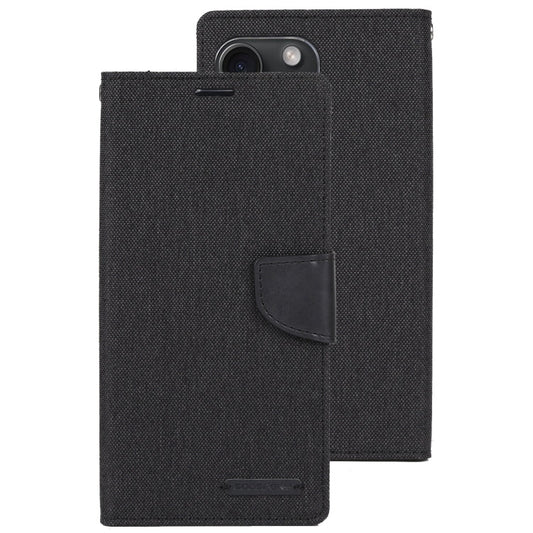 For iPhone 15 Plus GOOSPERY CANVAS DIARY Fabric Texture Flip Leather Phone Case(Black)
