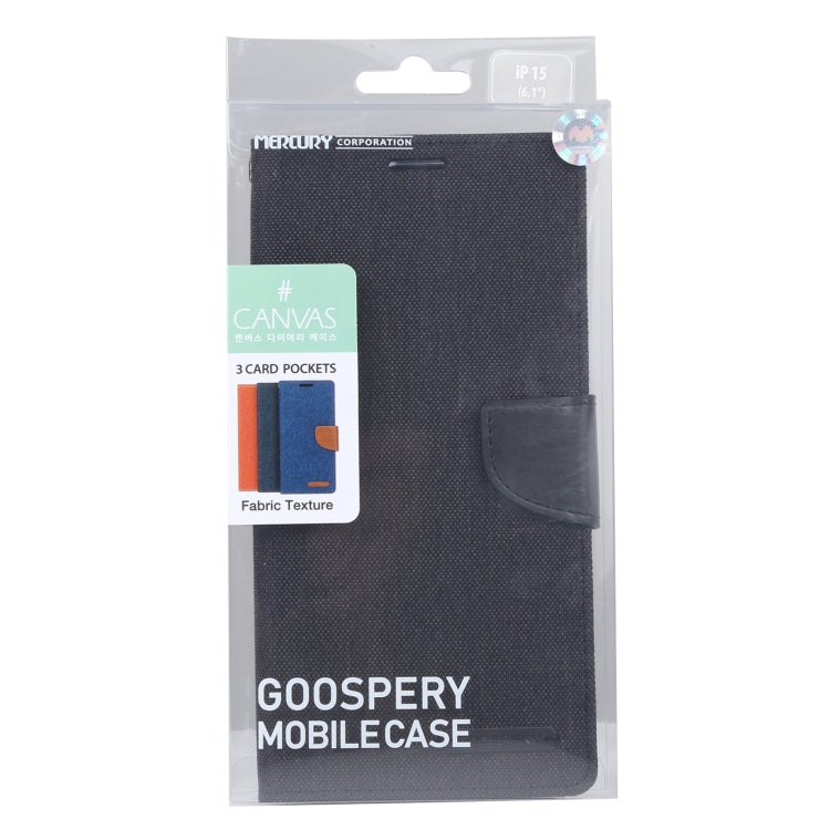 For iPhone 15 Plus GOOSPERY CANVAS DIARY Fabric Texture Flip Leather Phone Case(Black)