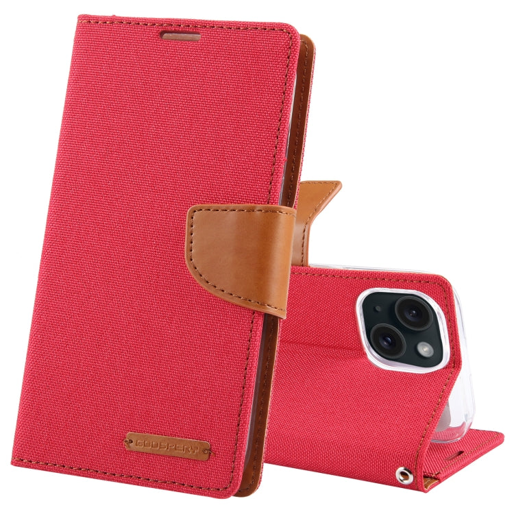 Pour iPhone 15 GOOSPERY CANVAS DIARY Étui à rabat en cuir texturé (Rouge)