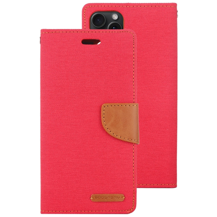 Pour iPhone 15 GOOSPERY CANVAS DIARY Étui à rabat en cuir texturé (Rouge)