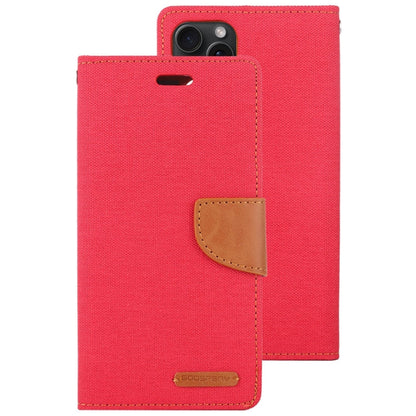Pour iPhone 15 GOOSPERY CANVAS DIARY Étui à rabat en cuir texturé (Rouge)