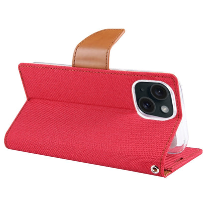 Pour iPhone 15 GOOSPERY CANVAS DIARY Étui à rabat en cuir texturé (Rouge)