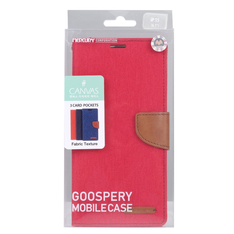 Pour iPhone 15 GOOSPERY CANVAS DIARY Étui à rabat en cuir texturé (Rouge)