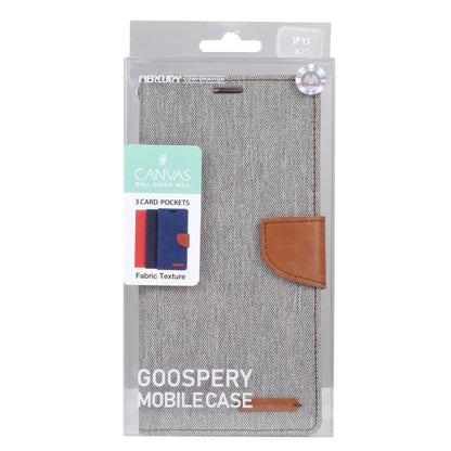 For iPhone 15 GOOSPERY CANVAS DIARY Fabric Texture Flip Leather Phone Case(Grey)
