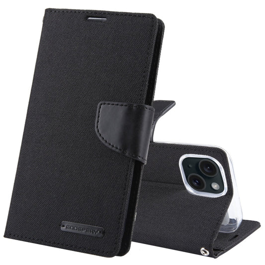 For iPhone 15 GOOSPERY CANVAS DIARY Fabric Texture Flip Leather Phone Case(Black)