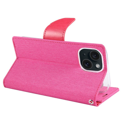 For iPhone 15 GOOSPERY CANVAS DIARY Fabric Texture Flip Leather Phone Case(Rose Red)