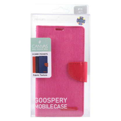 For iPhone 15 GOOSPERY CANVAS DIARY Fabric Texture Flip Leather Phone Case(Rose Red)