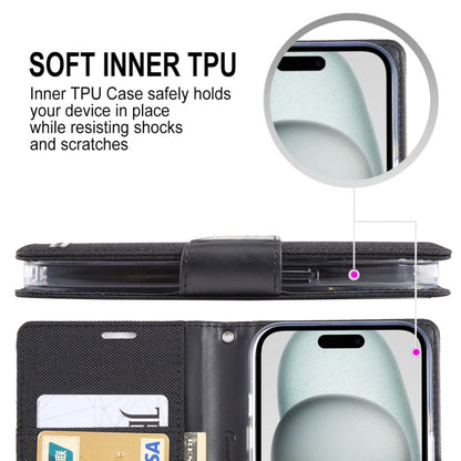 For iPhone 15 GOOSPERY CANVAS DIARY Fabric Texture Flip Leather Phone Case(Grey)