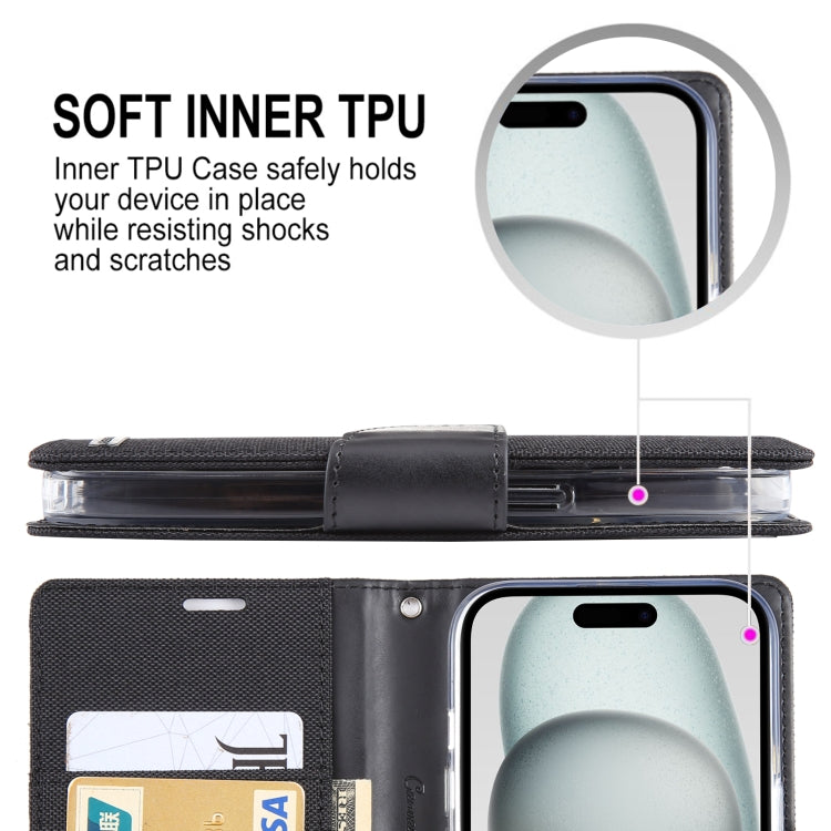 For iPhone 15 Plus GOOSPERY CANVAS DIARY Fabric Texture Flip Leather Phone Case(Blue)