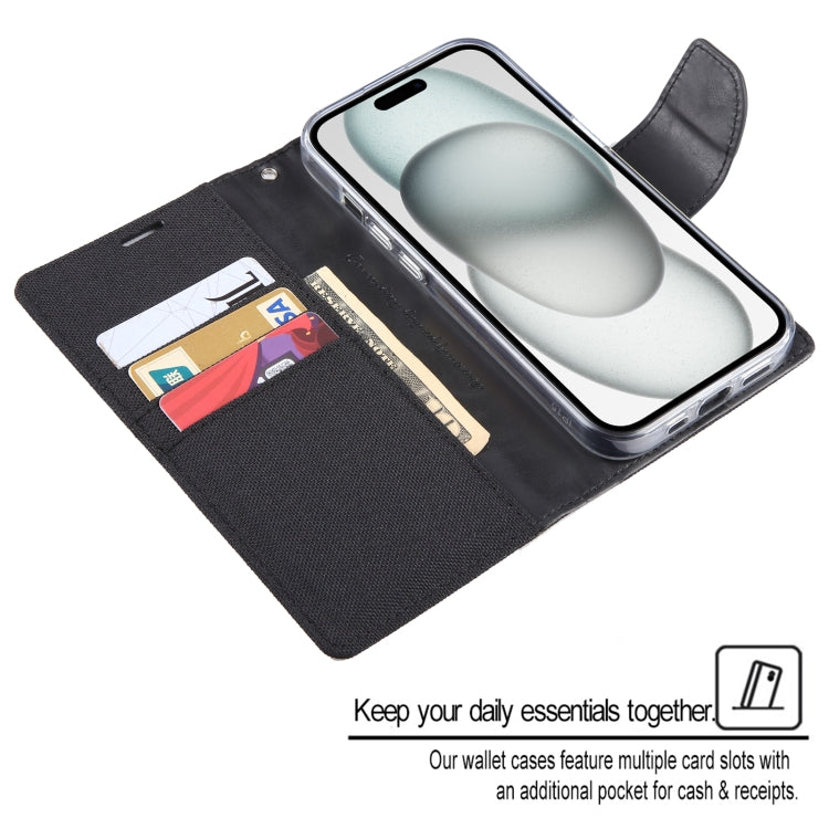 For iPhone 15 GOOSPERY CANVAS DIARY Fabric Texture Flip Leather Phone Case(Grey)