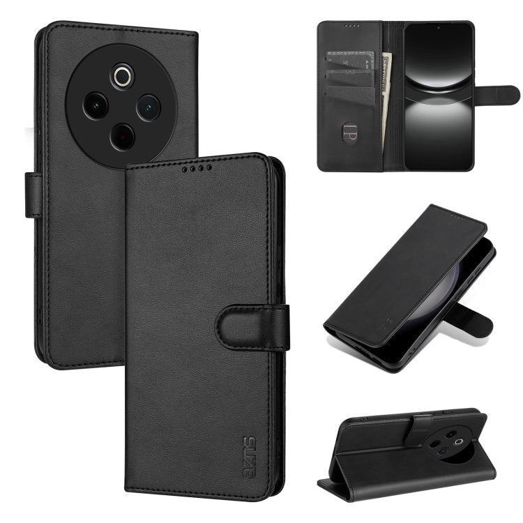 Pour Étui de téléphone à rabat en cuir AZNS texture veau toucher peau pour vivo Y300 Pro (Noir)